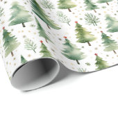 Kerstbomen en sneeuwvlokken Moderne Kerst Cadeaupapier (Rol Hoek)