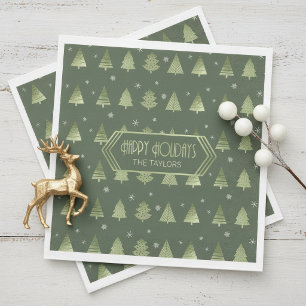 Kerstbomen en Sneeuwvlokken Patroon Groen ID863 Servet