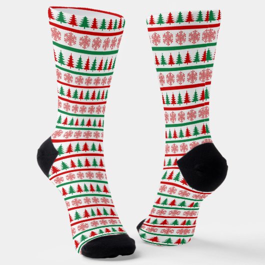 Kerstbomen en Sneeuwvlokken Print Sokken (Gebogen)