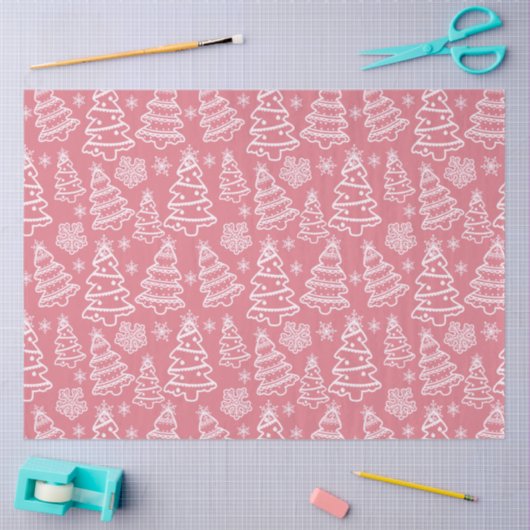 Kerstbomen en sneeuwvlokken Roze Kerst Tissuepapier (Craft)