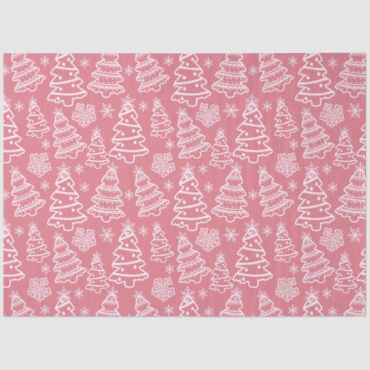 Kerstbomen en sneeuwvlokken Roze Kerst Tissuepapier (Voorkant)