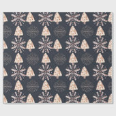 Kerstbomen en sneeuwvlokken Zwarte Kerstmis Cadeaupapier (Vlak)