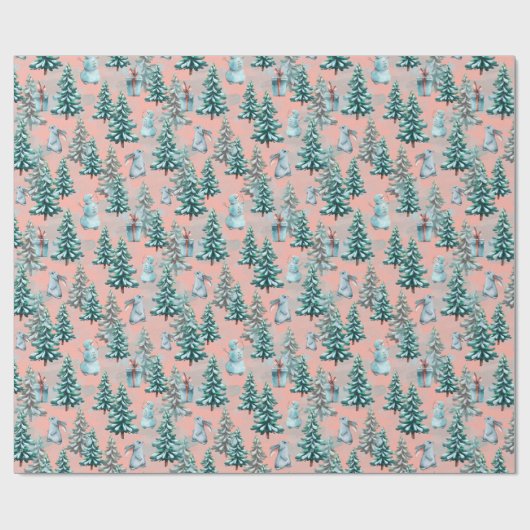 kerstbomen en snoewmanpapier cadeaupapier (Vlak)