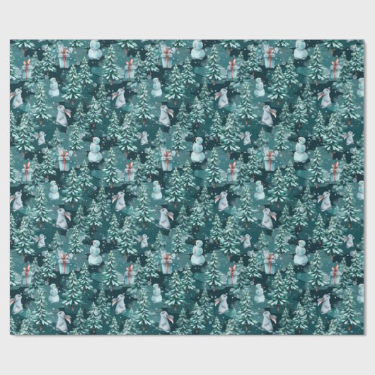 kerstbomen en snoewmanpapier cadeaupapier (Vlak)