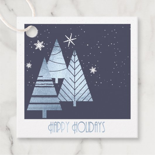 Kerstbomen en Snowflakes Blue ID863 Bedankjes Labels (Voorkant)