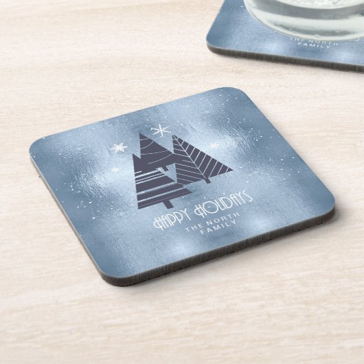 Kerstbomen en Snowflakes Blue ID863 Bier Onderzetter (Linkerzijde)