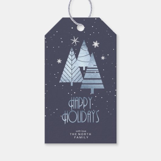 Kerstbomen en Snowflakes Blue ID863 Cadeaulabel (Voorkant)
