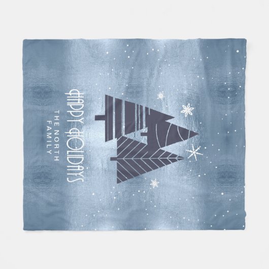 Kerstbomen en Snowflakes Blue ID863 Fleece Deken (Voorkant (Horizontaal))