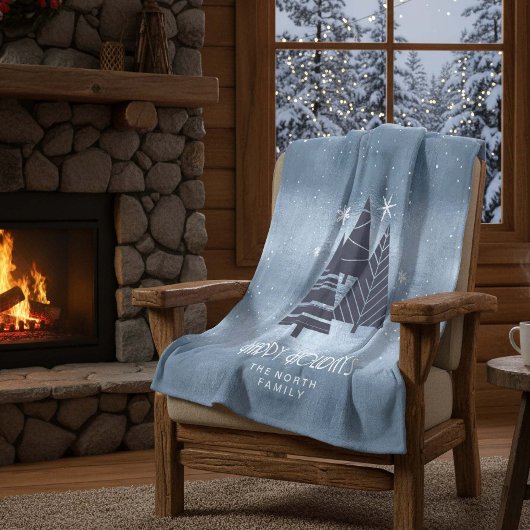 Kerstbomen en Snowflakes Blue ID863 Fleece Deken