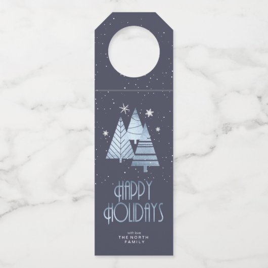 Kerstbomen en Snowflakes Blue ID863 Flessenhanger (Voorkant)