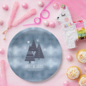 Kerstbomen en Snowflakes Blue ID863 Papieren Bordje (Feest)