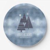 Kerstbomen en Snowflakes Blue ID863 Papieren Bordje (Voorkant)