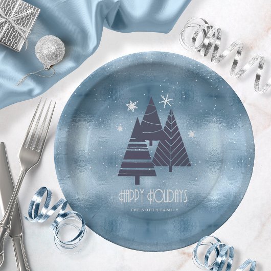 Kerstbomen en Snowflakes Blue ID863 Papieren Bordje