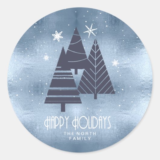 Kerstbomen en Snowflakes Blue ID863 Ronde Sticker (Voorkant)