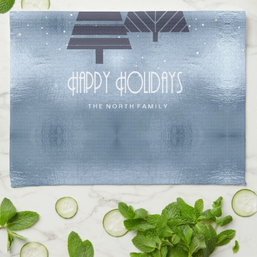 Kerstbomen en Snowflakes Blue ID863 Theedoek (Gevouwen)