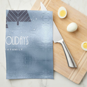 Kerstbomen en Snowflakes Blue ID863 Theedoek