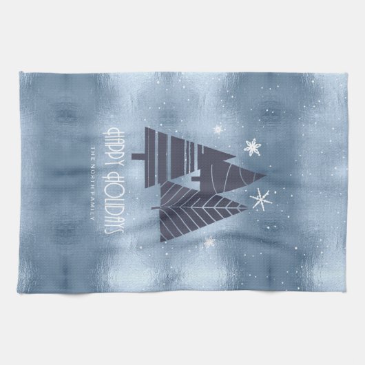 Kerstbomen en Snowflakes Blue ID863 Theedoek (Horizontaal)