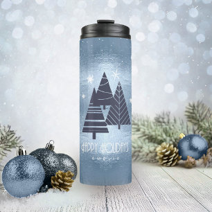 Kerstbomen en Snowflakes Blue ID863 Thermosbeker
