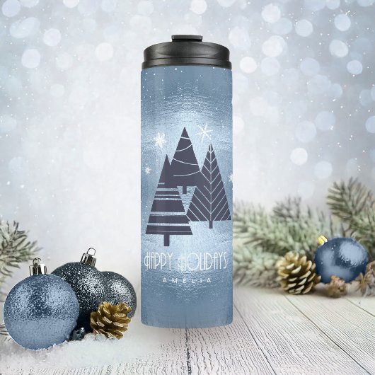 Kerstbomen en Snowflakes Blue ID863 Thermosbeker
