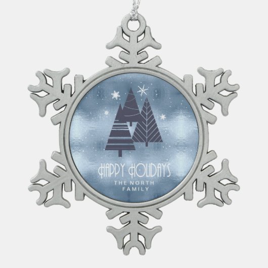 Kerstbomen en Snowflakes Blue ID863 Tin Sneeuwvlok Ornament (Voorkant)