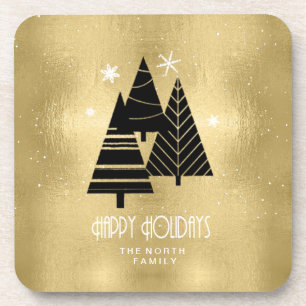 kerstbomen en Snowflakes Gold ID863 Bier Onderzetter