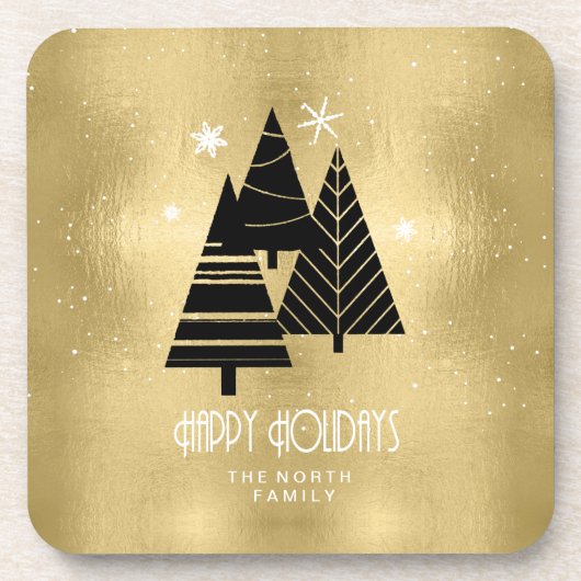 kerstbomen en Snowflakes Gold ID863 Bier Onderzetter (Voorkant)