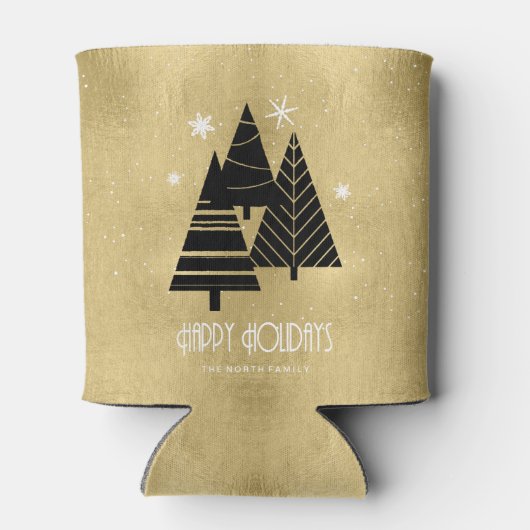 kerstbomen en Snowflakes Gold ID863 Blikjeskoeler (Achterkant)