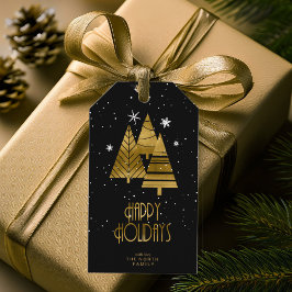 kerstbomen en Snowflakes Gold ID863 Cadeaulabel