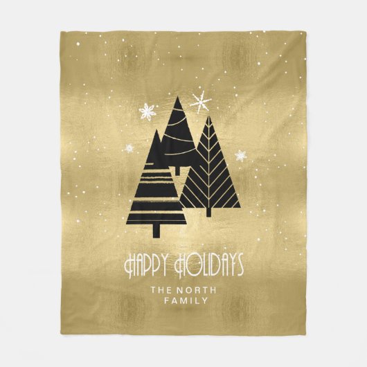 kerstbomen en Snowflakes Gold ID863 Fleece Deken (Voorkant)