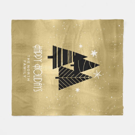 kerstbomen en Snowflakes Gold ID863 Fleece Deken (Voorkant (Horizontaal))