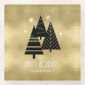kerstbomen en Snowflakes Gold ID863 Glazen Onderzetter (Voorkant)