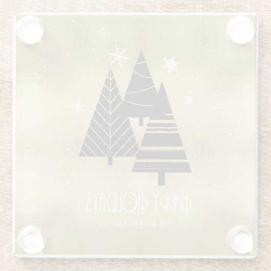 kerstbomen en Snowflakes Gold ID863 Glazen Onderzetter (Achterkant)