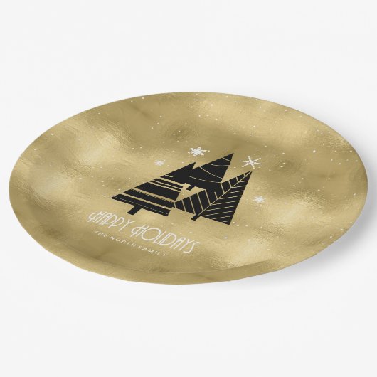 kerstbomen en Snowflakes Gold ID863 Papieren Bordje (Gekanteld)