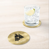 kerstbomen en Snowflakes Gold ID863 Ronde Kartonnen Onderzetter (Insitu)