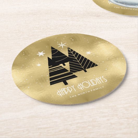 kerstbomen en Snowflakes Gold ID863 Ronde Kartonnen Onderzetter (Gebogen)