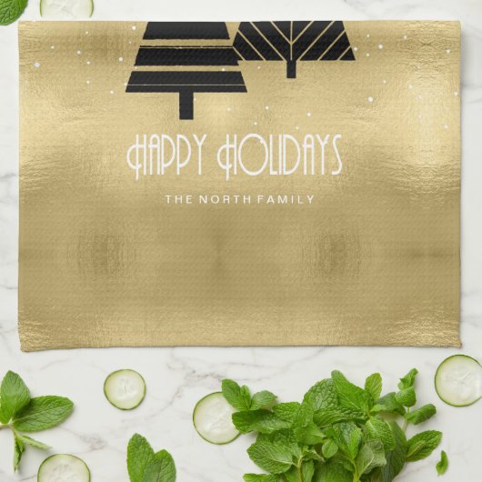 kerstbomen en Snowflakes Gold ID863 Theedoek (Gevouwen)