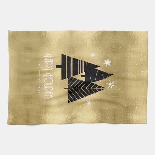 kerstbomen en Snowflakes Gold ID863 Theedoek (Horizontaal)