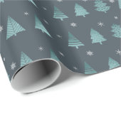 Kerstbomen en Snowflakes Patroon Blauwgroen ID863 Cadeaupapier (Rol Hoek)