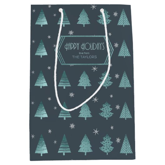 Kerstbomen en Snowflakes Patroon Blauwgroen ID863 Medium Cadeauzakje (Voorkant)