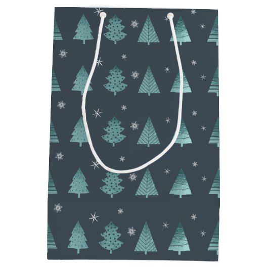 Kerstbomen en Snowflakes Patroon Blauwgroen ID863 Medium Cadeauzakje (Achterkant)