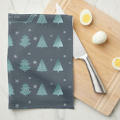 Kerstbomen en Snowflakes Patroon Blauwgroen ID863 Theedoek (Quarter Fold)