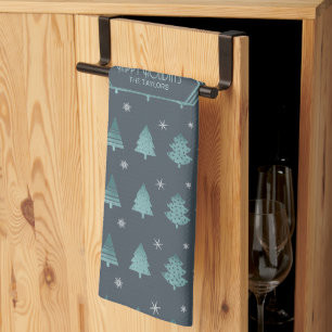 Kerstbomen en Snowflakes Patroon Blauwgroen ID863 Theedoek