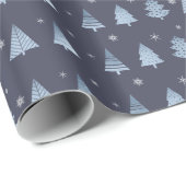 Kerstbomen en Snowflakes Patroonblauw ID863 Cadeaupapier (Rol Hoek)
