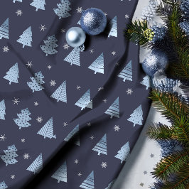 Kerstbomen en Snowflakes Patroonblauw ID863 Stof