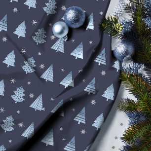 Kerstbomen en Snowflakes Patroonblauw ID863 Stof