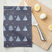 Kerstbomen en Snowflakes Patroonblauw ID863 Theedoek (Quarter Fold)