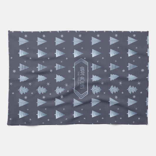 Kerstbomen en Snowflakes Patroonblauw ID863 Theedoek (Horizontaal)