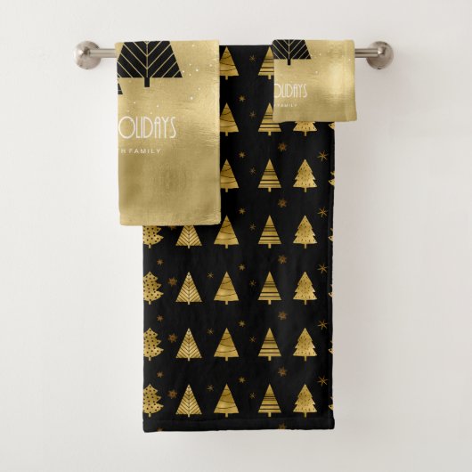 Kerstbomen en Snowflakes Pattern Gold ID863 Bad Handdoek (Insitu)