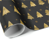 Kerstbomen en Snowflakes Pattern Gold ID863 Cadeaupapier (Rol Hoek)
