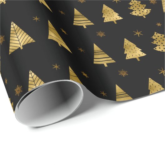 Kerstbomen en Snowflakes Pattern Gold ID863 Cadeaupapier (Rol Hoek)